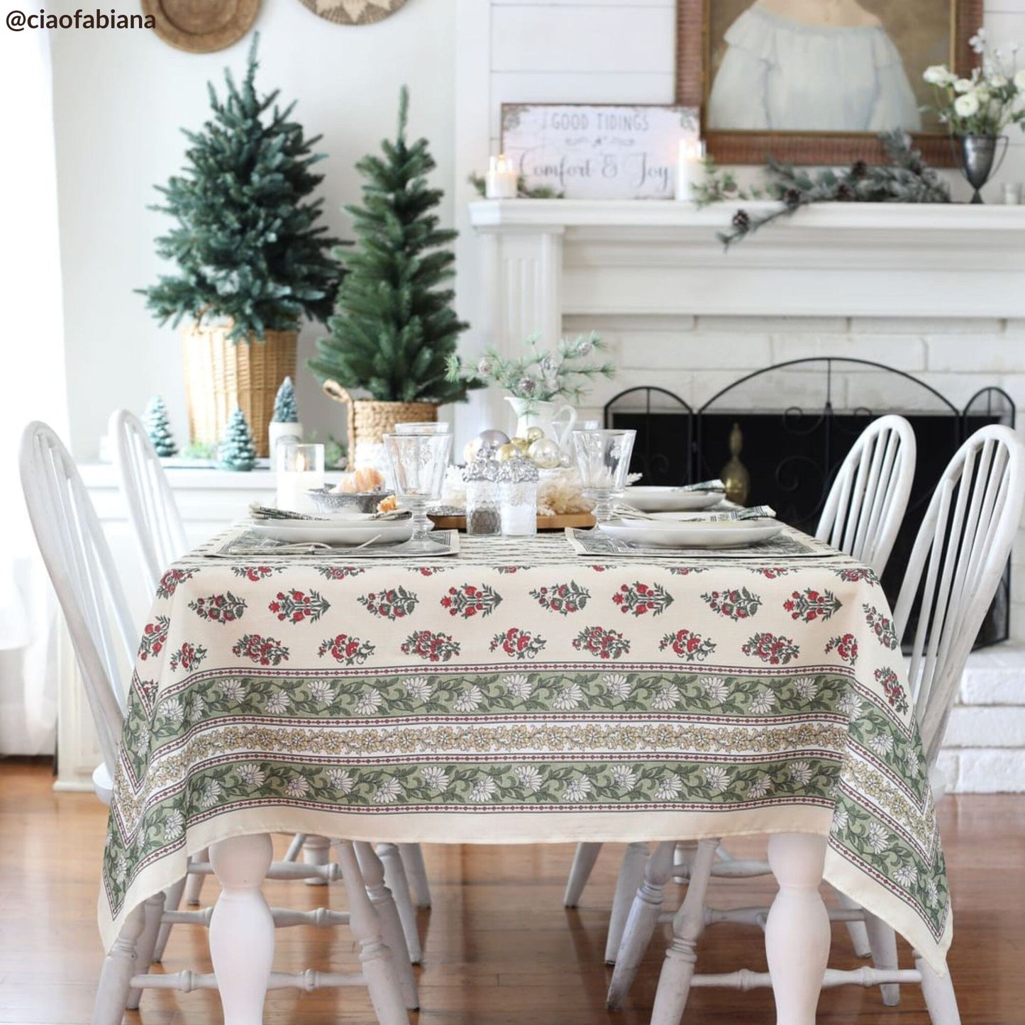 Nomad Winter Holiday Block Print Tablecloth