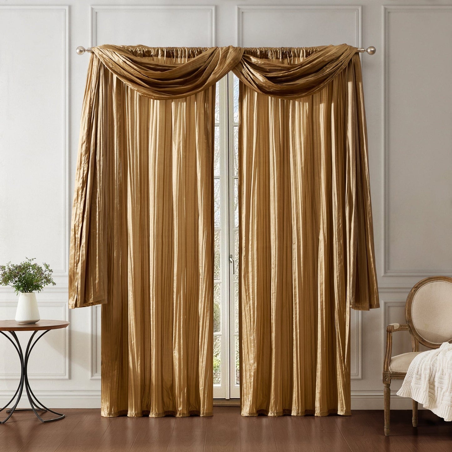 Athena Faux Crushed Silk Window Curtain and Scarf Set