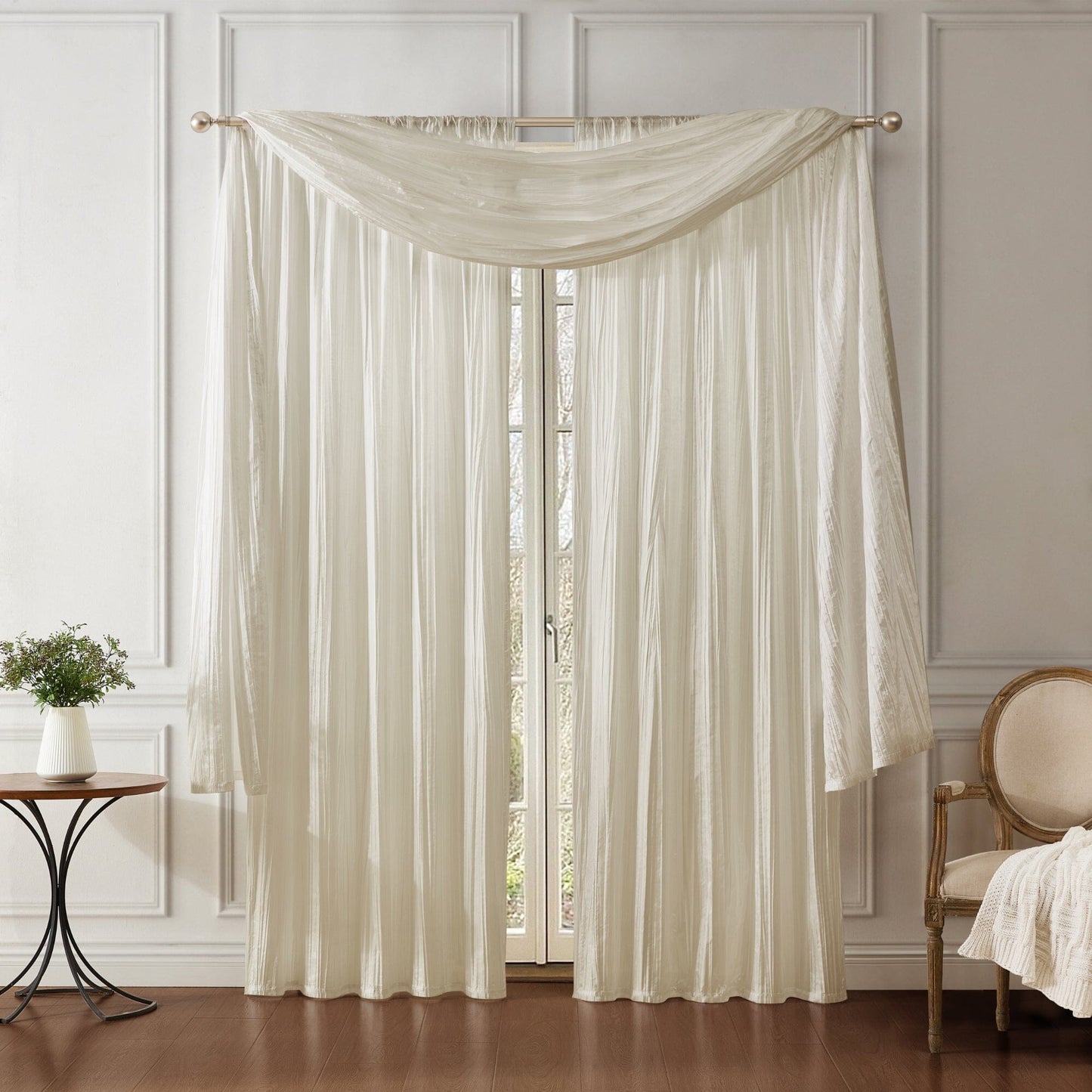 Athena Faux Crushed Silk Window Curtain and Scarf Set