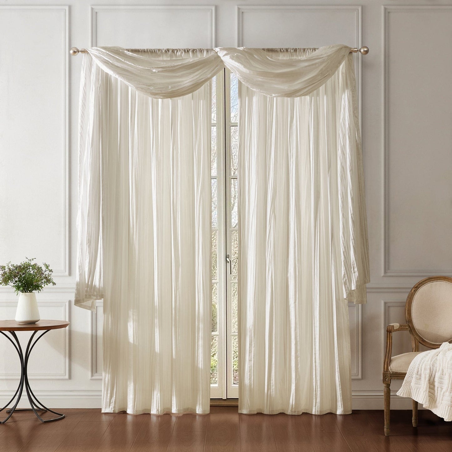 Athena Faux Crushed Silk Window Curtain and Scarf Set