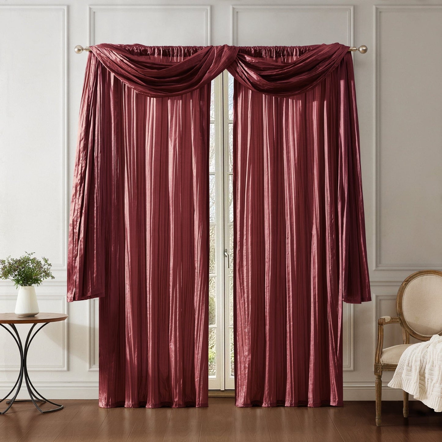 Athena Faux Crushed Silk Window Curtain and Scarf Set