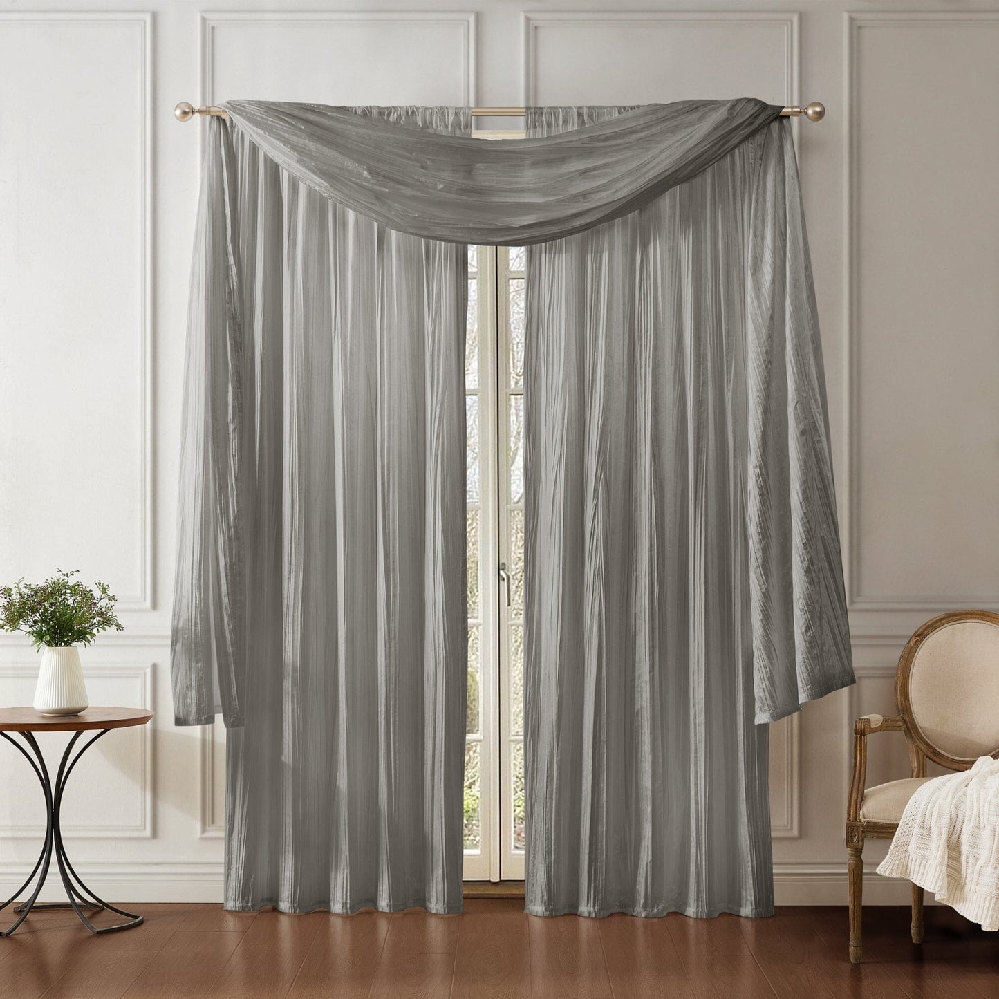 Athena Faux Crushed Silk Window Curtain and Scarf Set