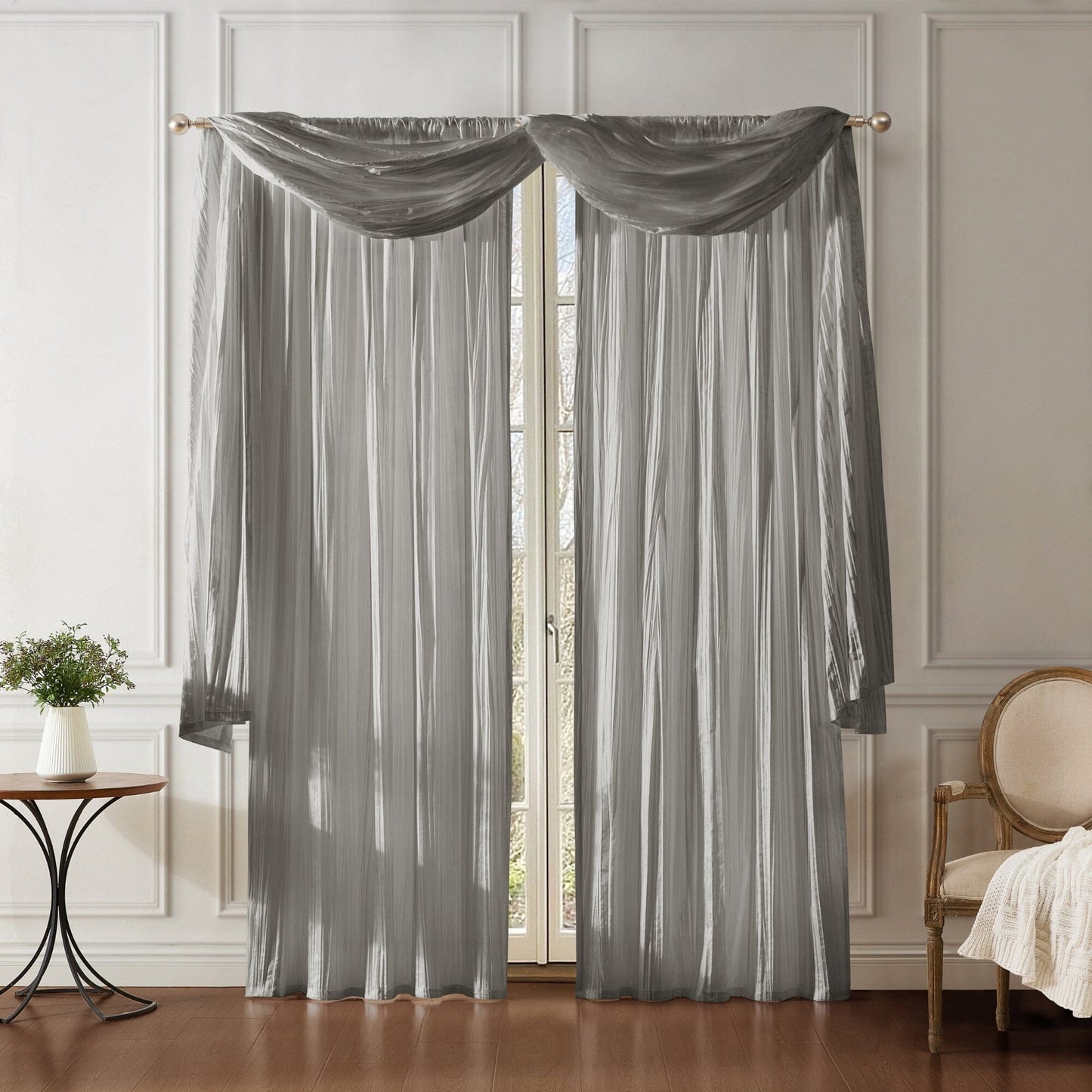 Athena Faux Crushed Silk Window Curtain and Scarf Set