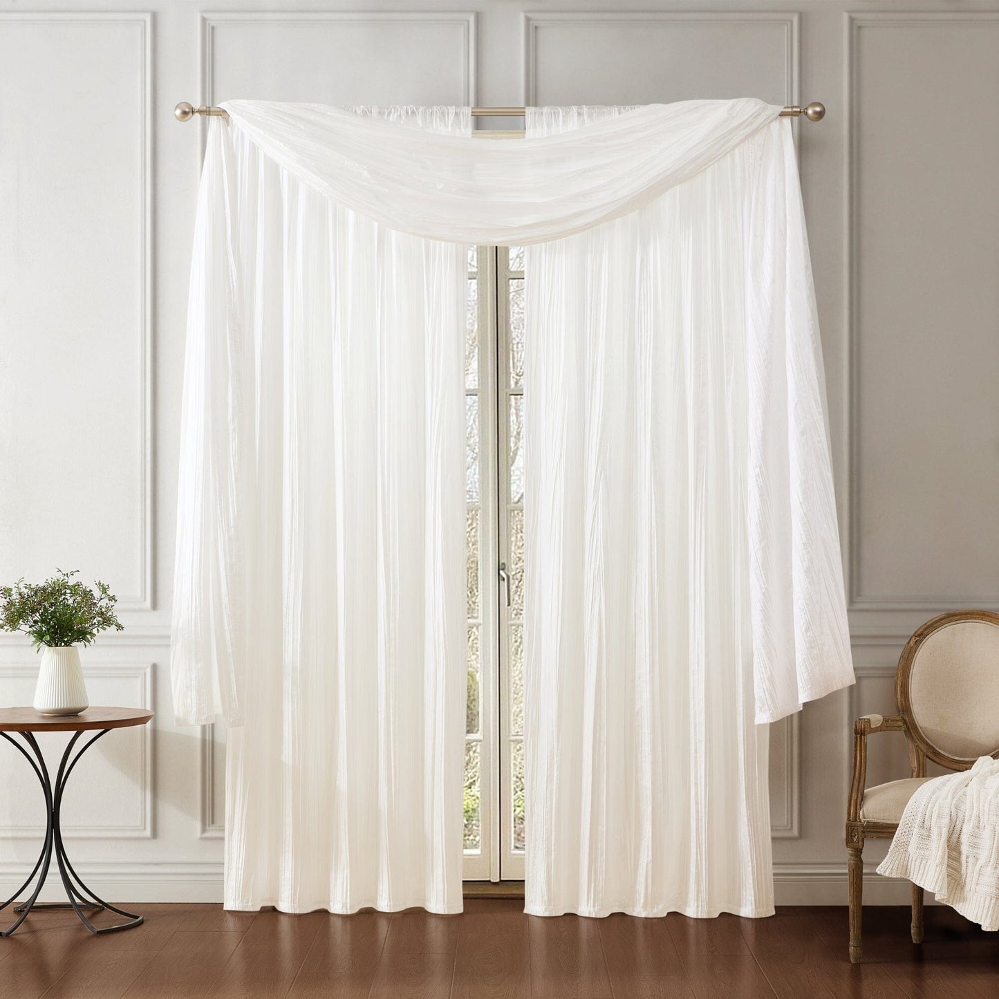 Athena Faux Crushed Silk Window Curtain and Scarf Set