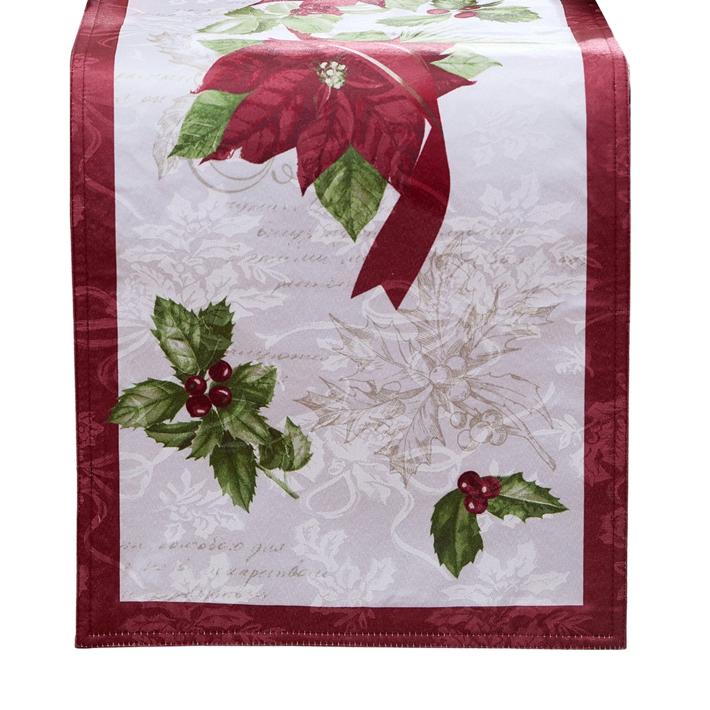 Clarette Poinsettia Holiday Fabric Table Runner