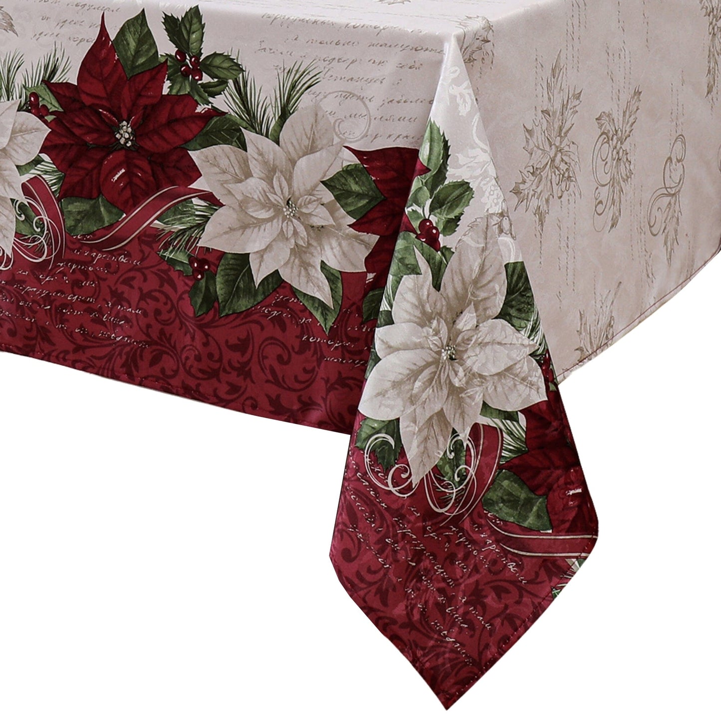 Clarette Poinsettia Holiday Fabric Tablecloth