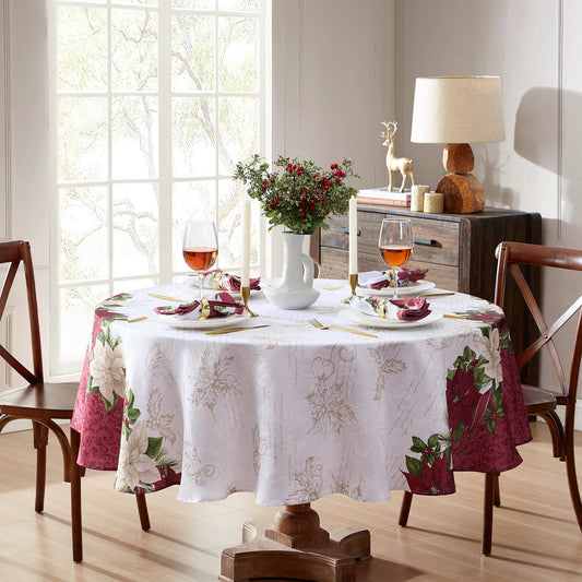 Clarette Poinsettia Holiday Fabric Tablecloth