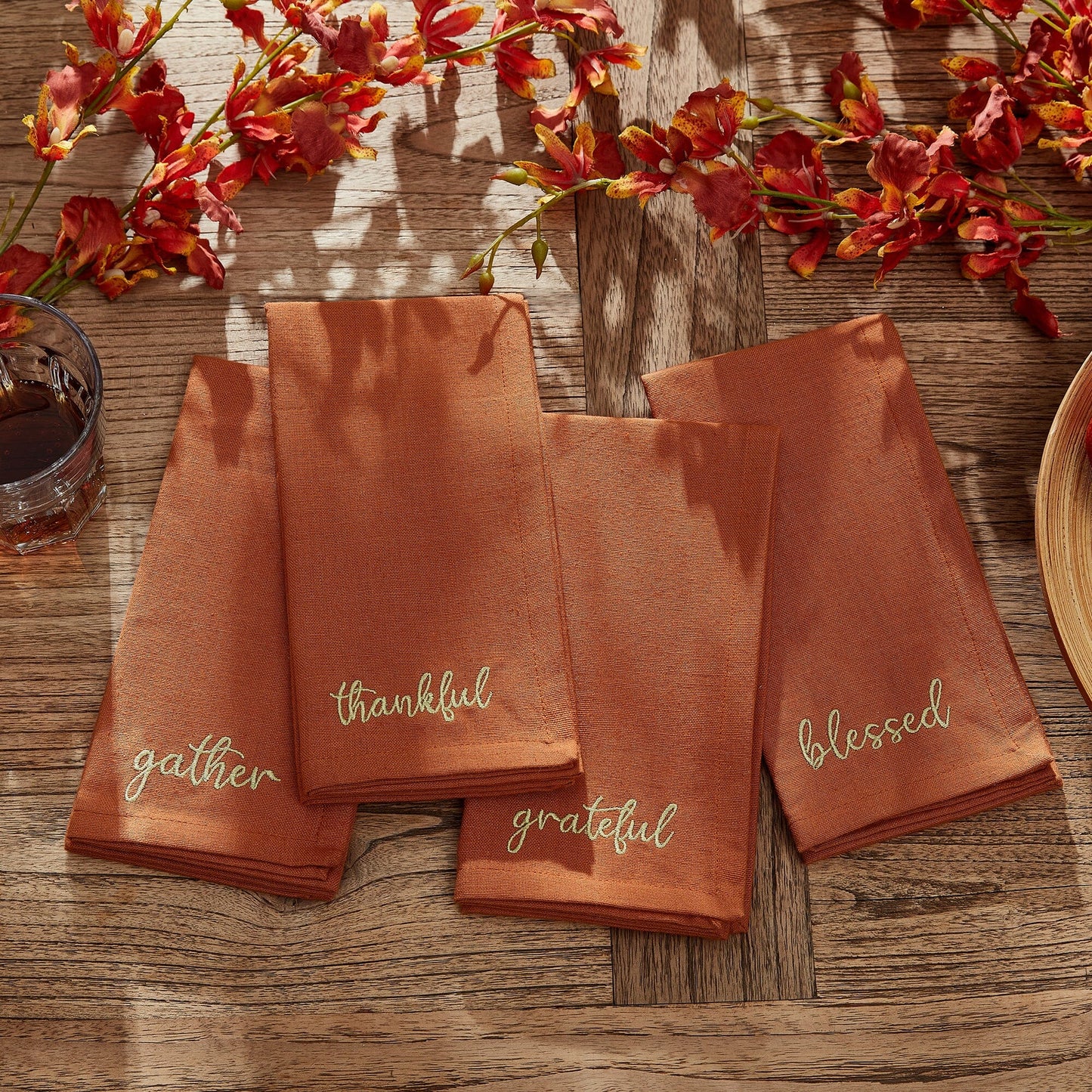 Harvest Sentiment Embroidered Napkins, Set of 4