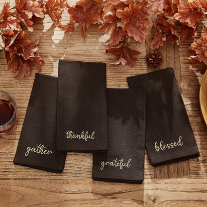 Harvest Sentiment Embroidered Napkins, Set of 4