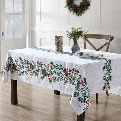 Holly Berry Flourish Holiday Fabric Tablecloth