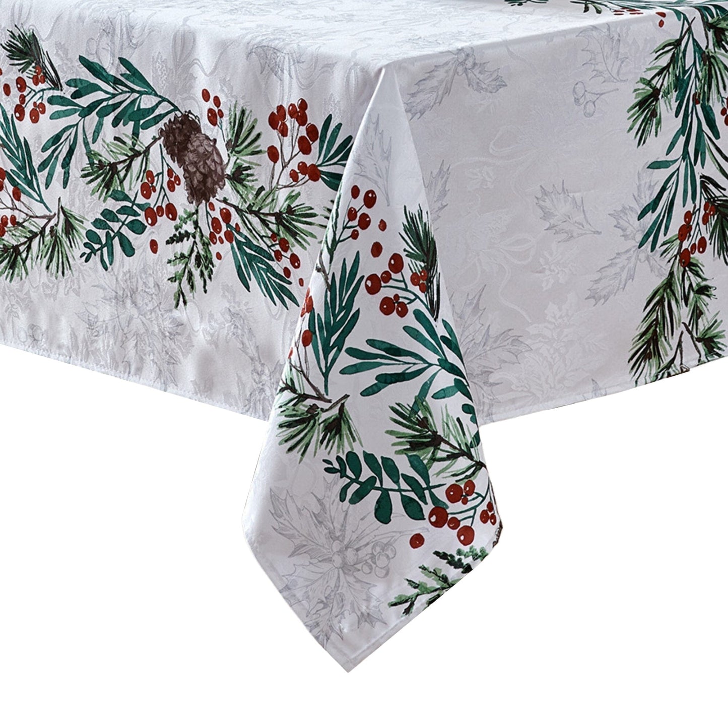 Holly Berry Flourish Holiday Fabric Tablecloth