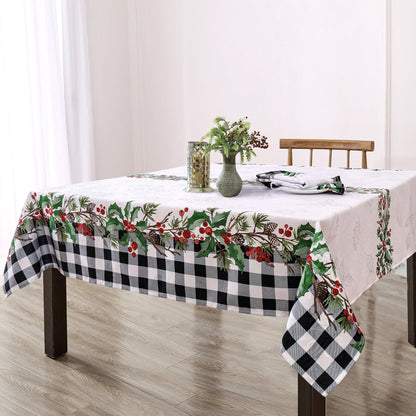 Holly Farmhouse Charm Holiday Fabric Tablecloth