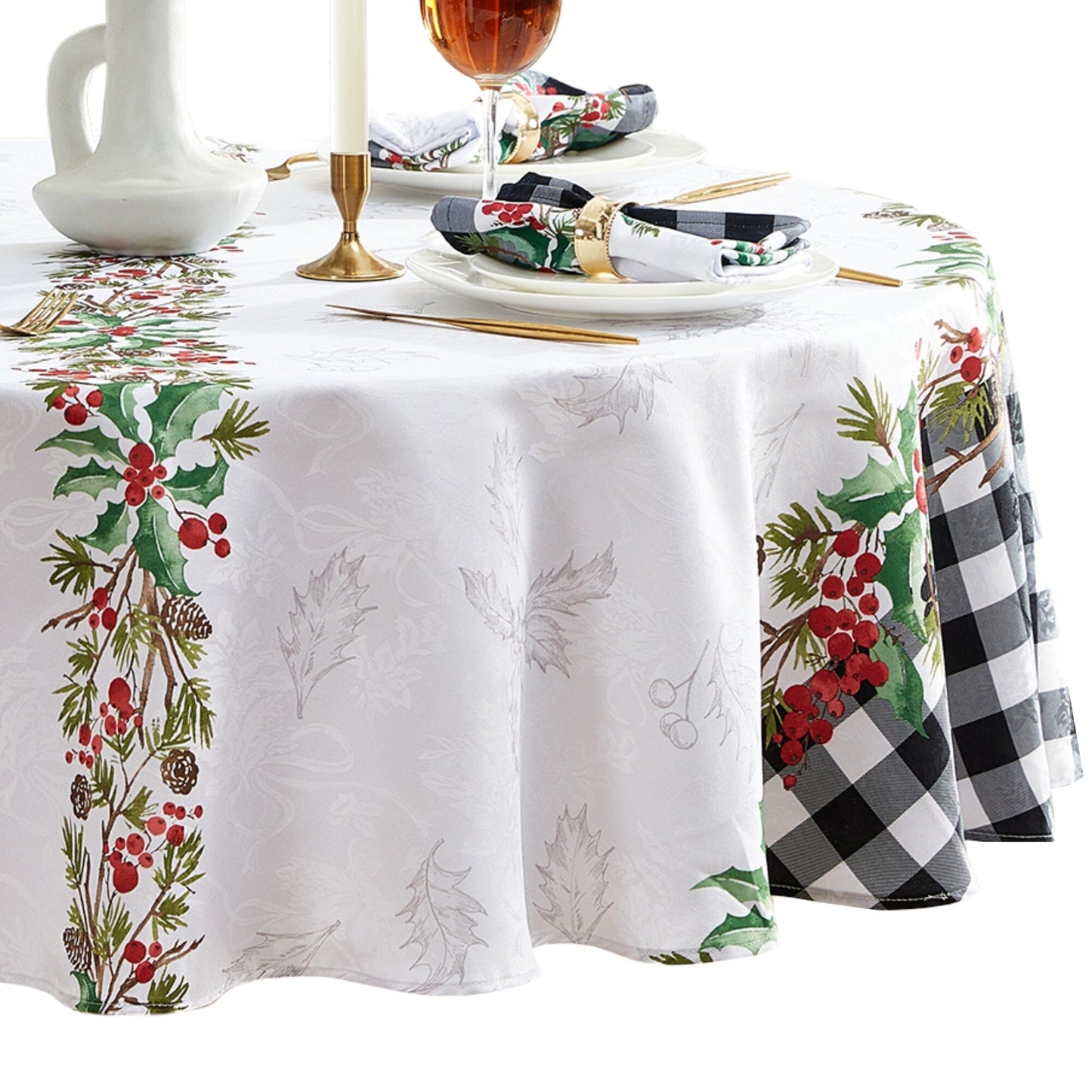 Holly Farmhouse Charm Holiday Fabric Tablecloth