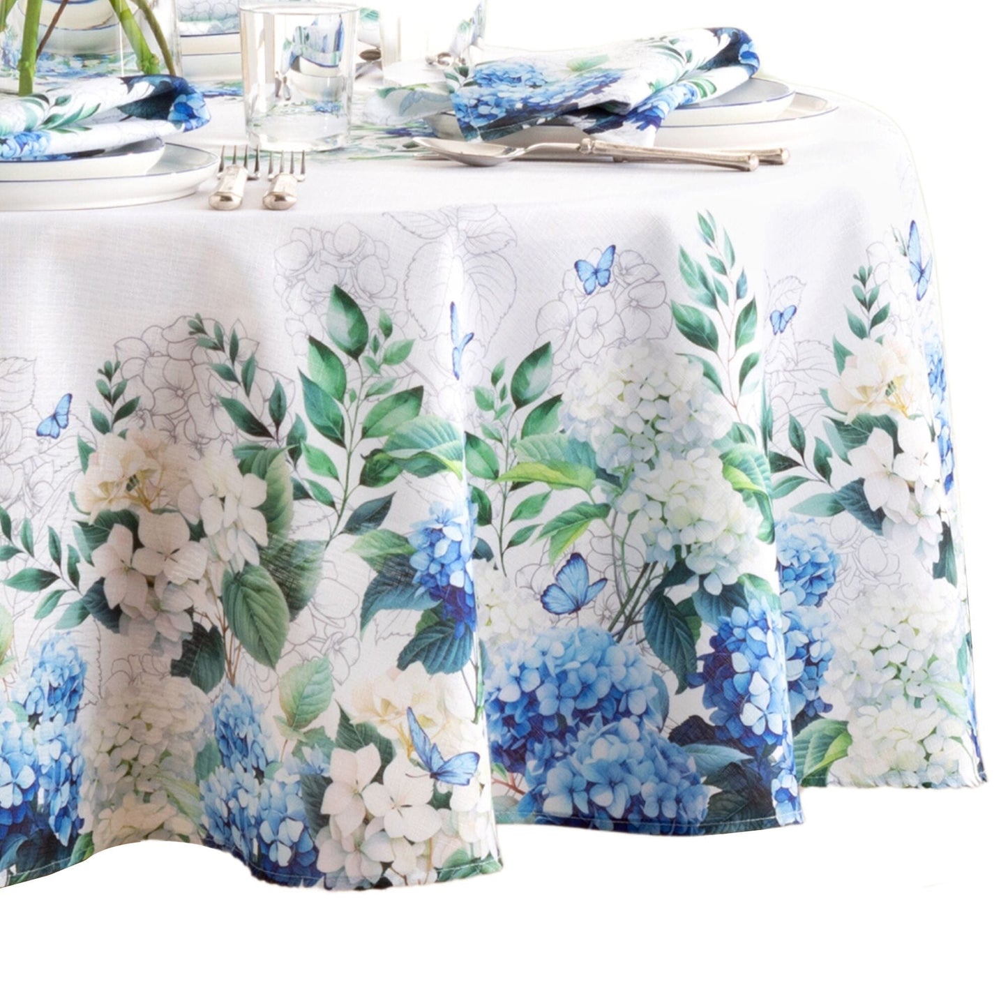 Hydrangea Bloom Floral Double Border Tablecloth