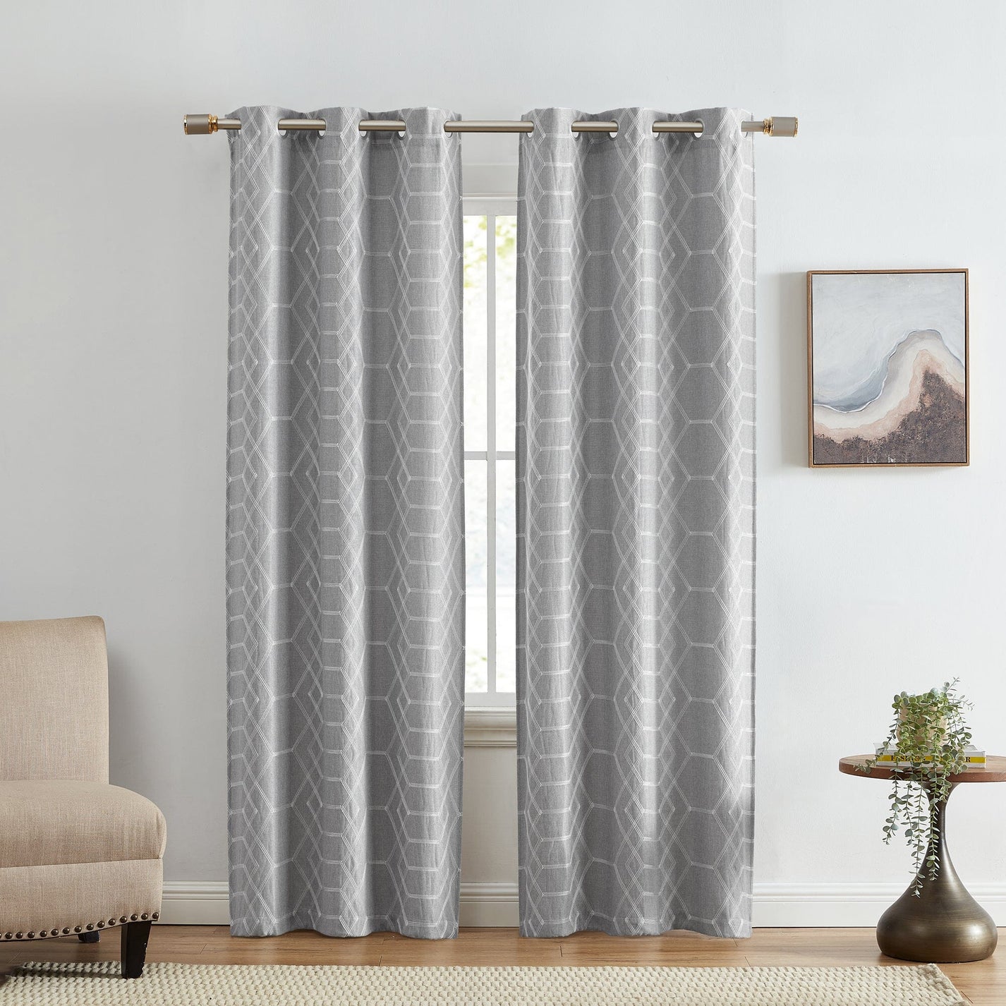 Kendal Geometric Embroidered Blackout Window Curtain Panel, Set of 2 ...