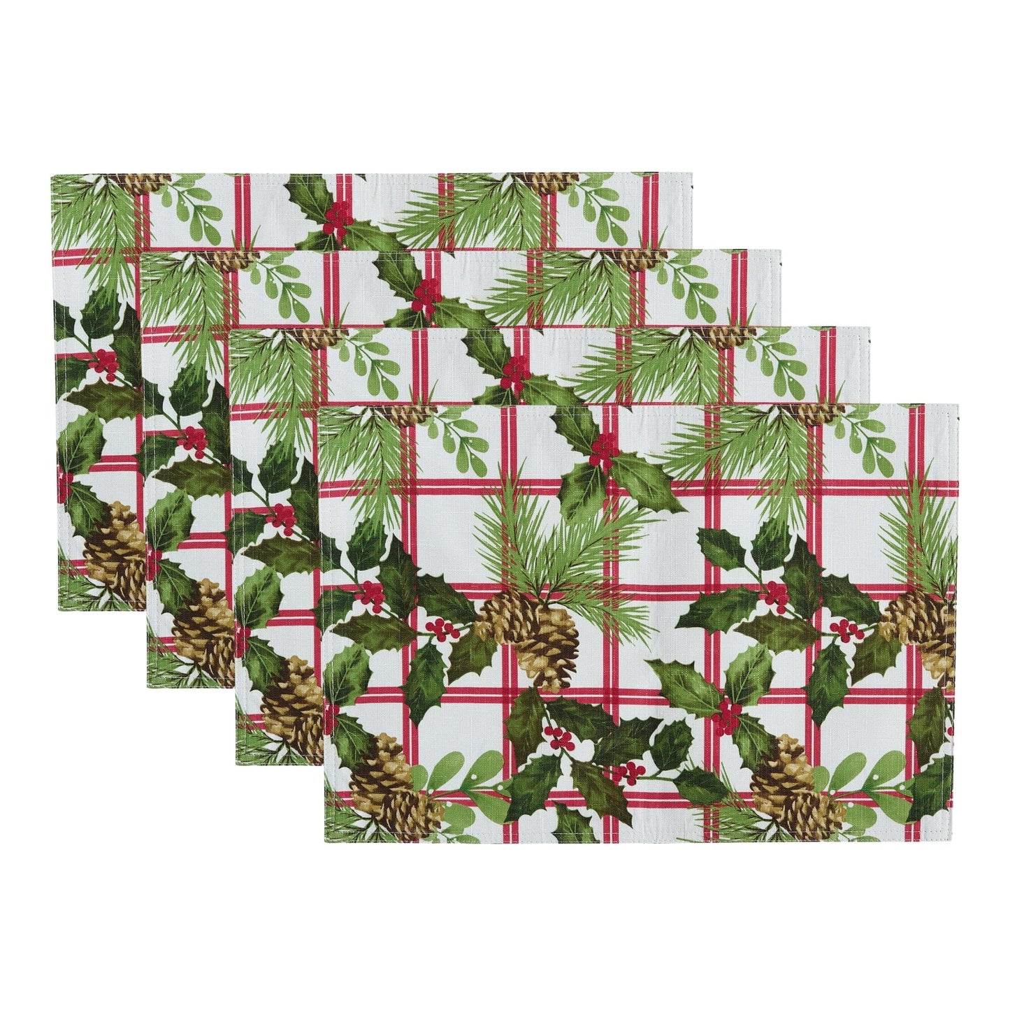 Pinecone Plaid Holiday Fabric Placemats, Set of 4