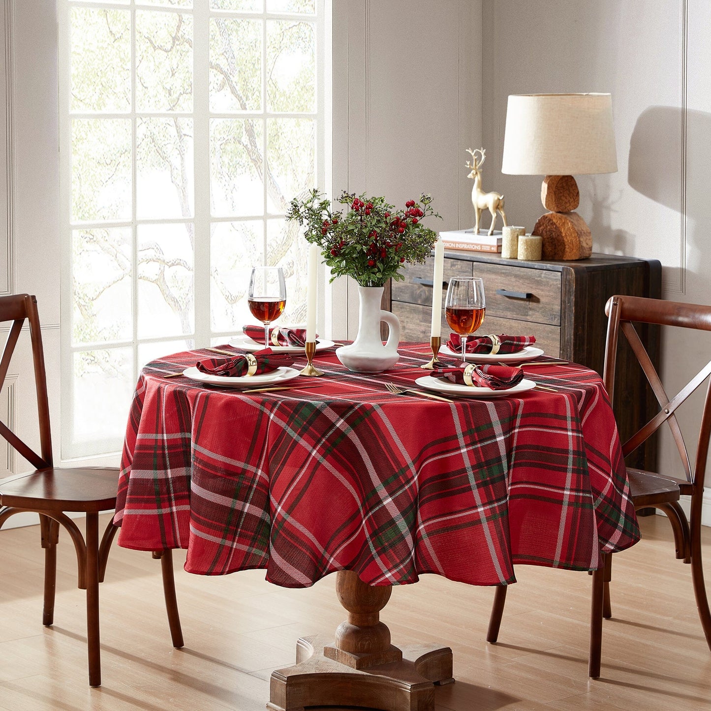 Pocono Plaid Holiday Fabric Tablecloth