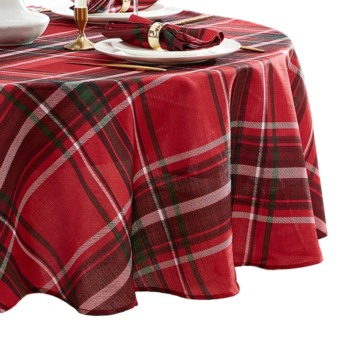 Pocono Plaid Holiday Fabric Tablecloth