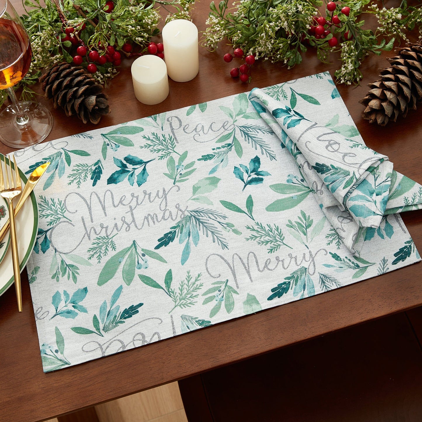 Seasons Greetings Holiday Fabric Placemats, Set of 4