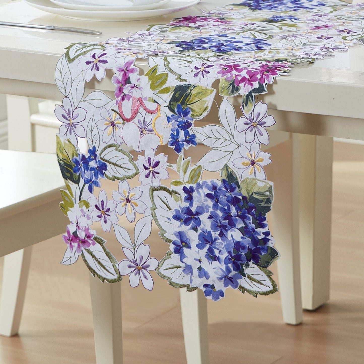 Spring Hydrangea Floral Allover Table Runner