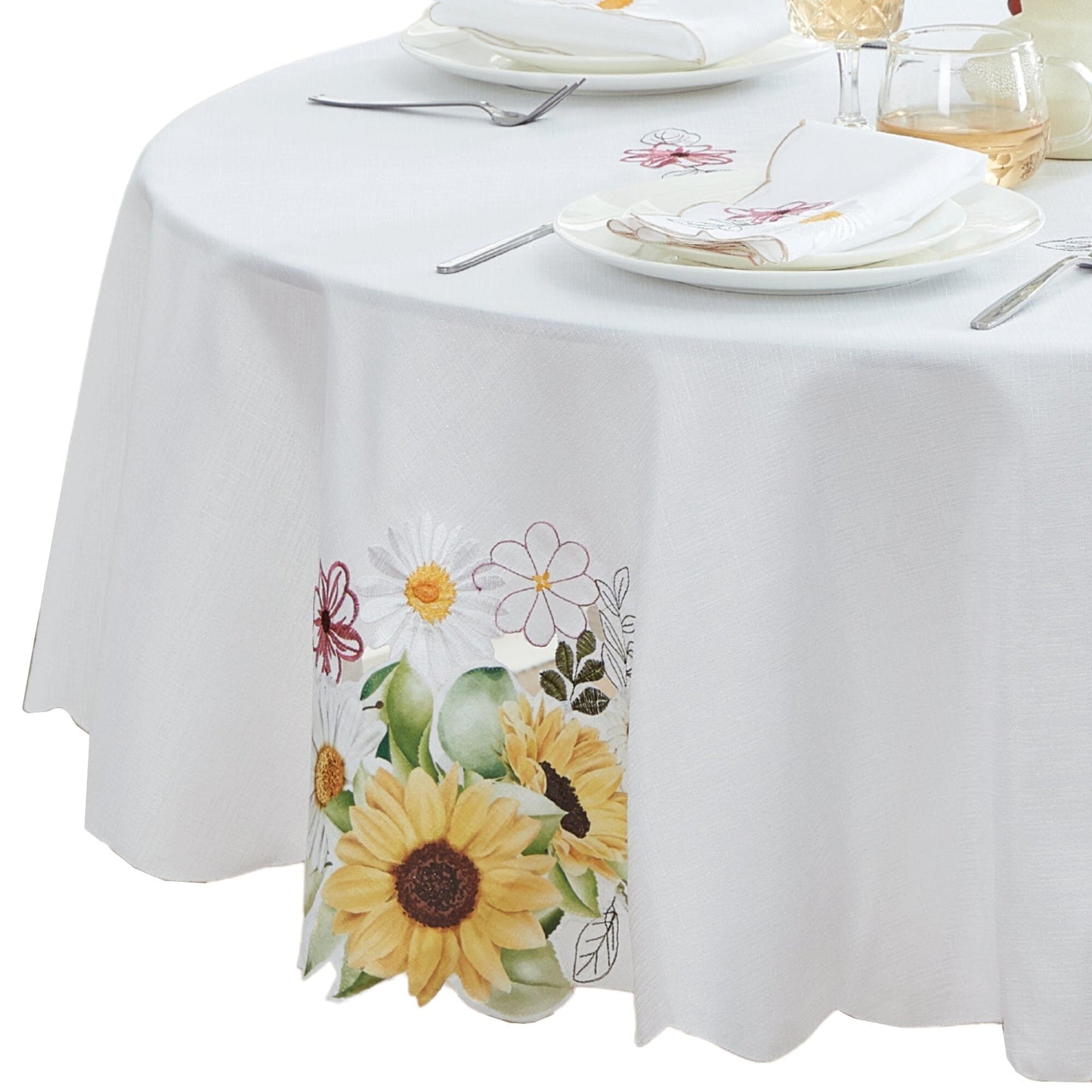 Sunflower and Daisies Cutwork Tablecloth