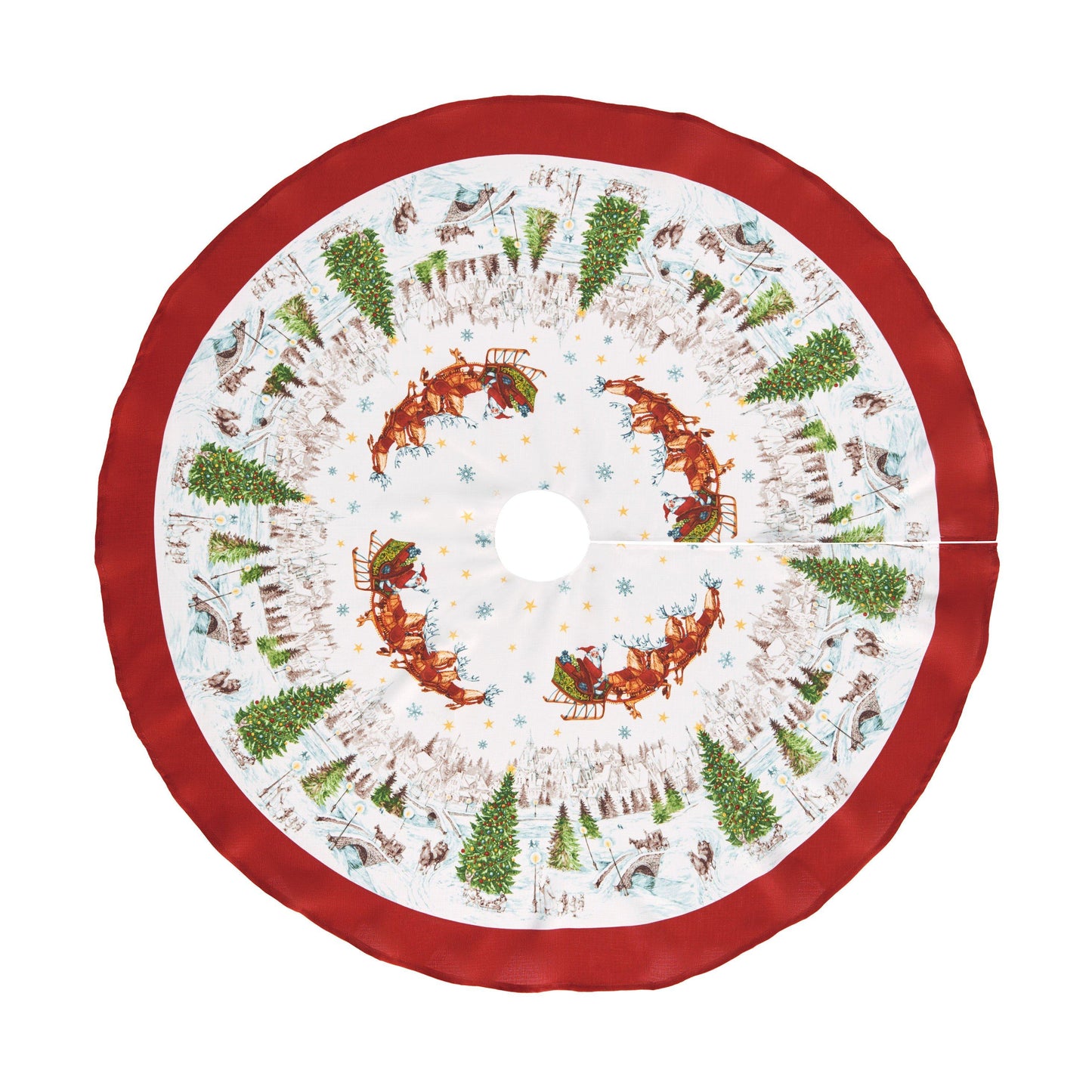 Santa’s Snowy Sleighride Christmas Tree Skirt-Elrene Home Fashions