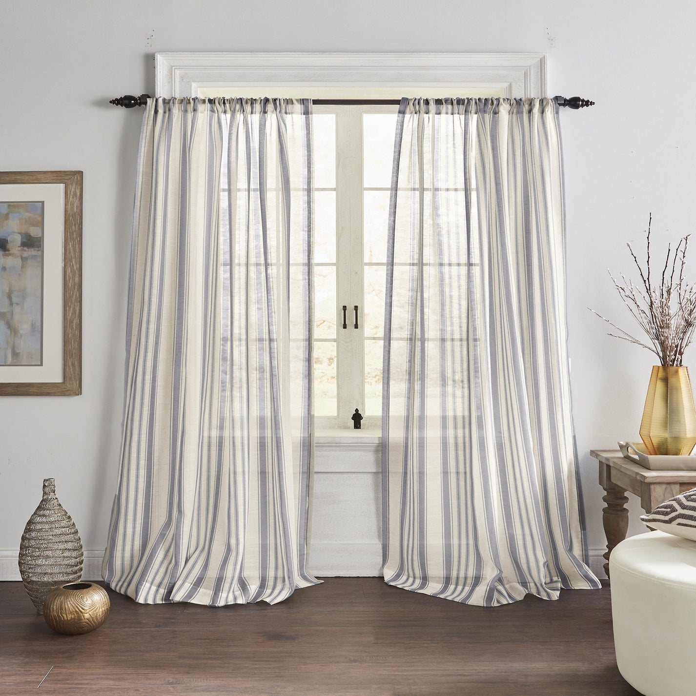 Hampton Stripe Sheer Window Curtain – Elrene Home Fashions