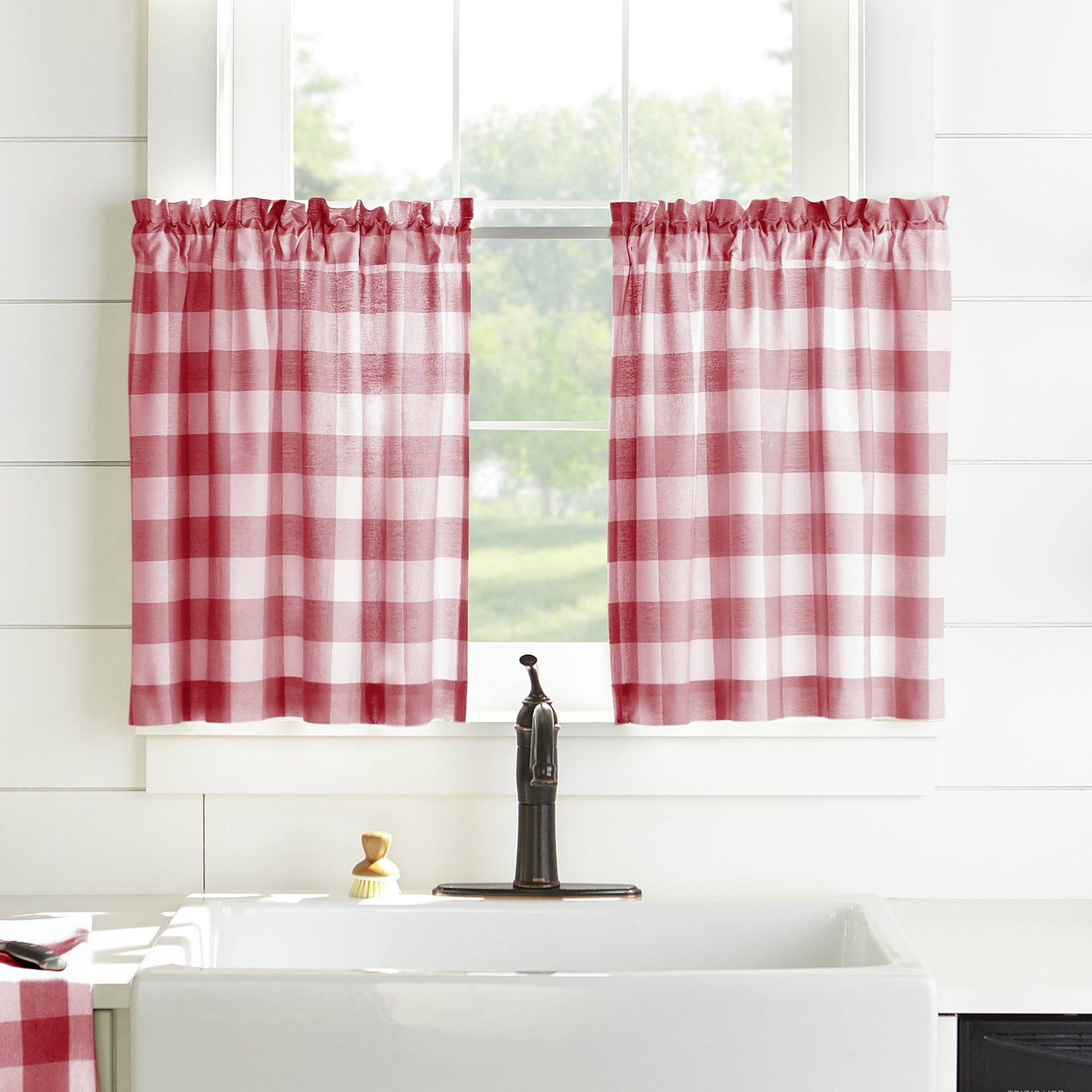 Buffalo Plaid Kitchen Curtains Tiers With Tassel Red Plaid - Temu