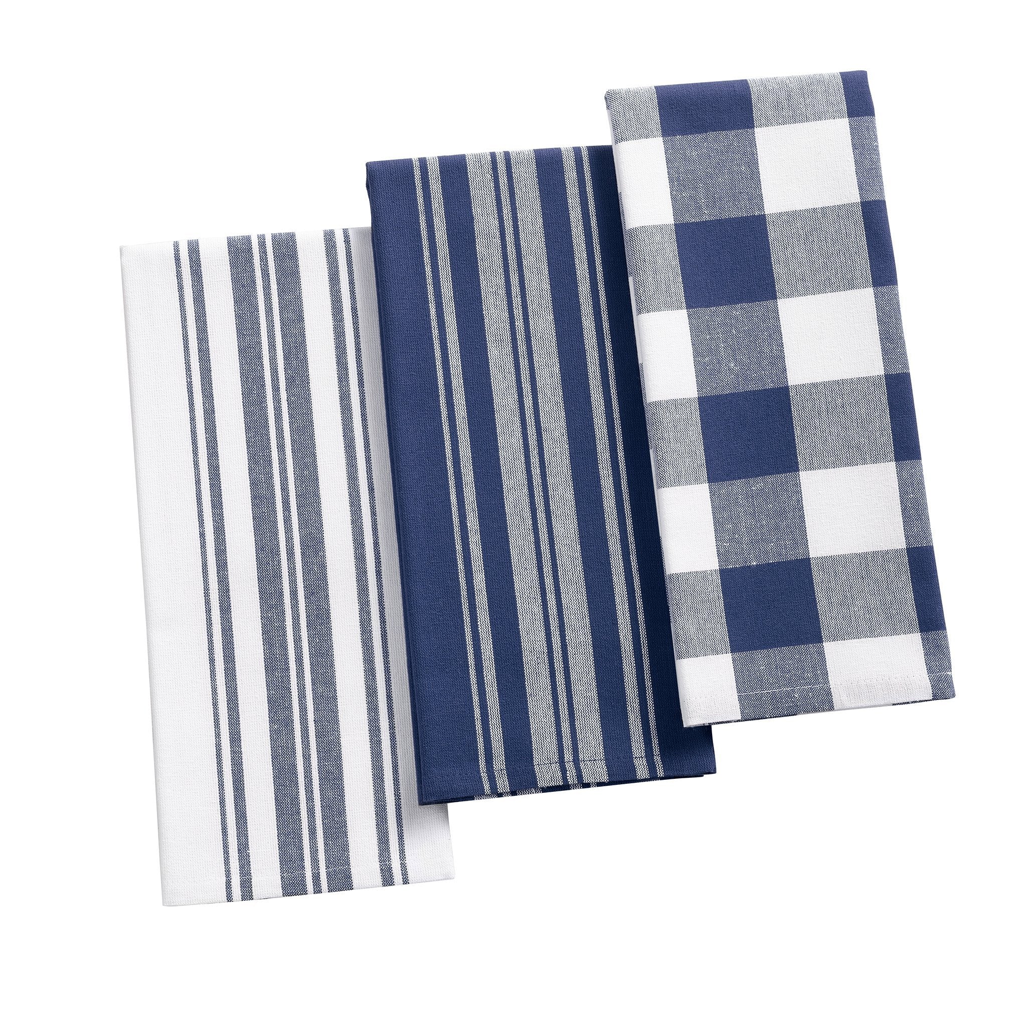 Elrene Home Fashions Farmhouse Living Stripe and Check Kitchen Towels, 17  x 28 (Set of 3), Tan/White 3