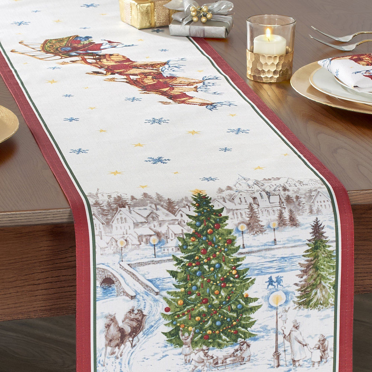 Santa’s Snowy Sleighride Table Runner – Elrene Home Fashions